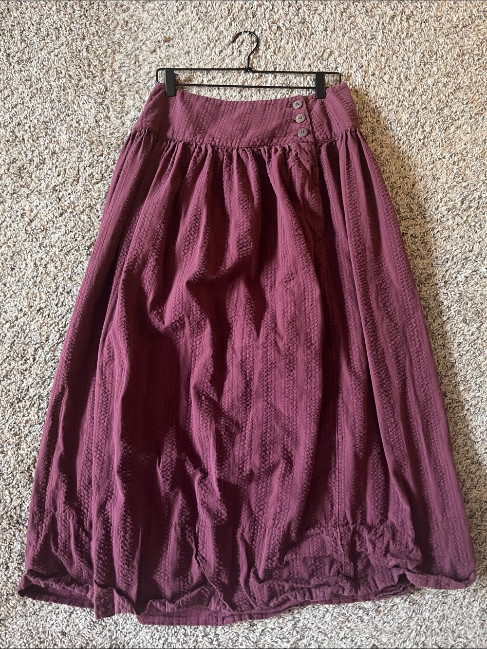 Free People Deep Berry Maxi Skirt with Button Waist